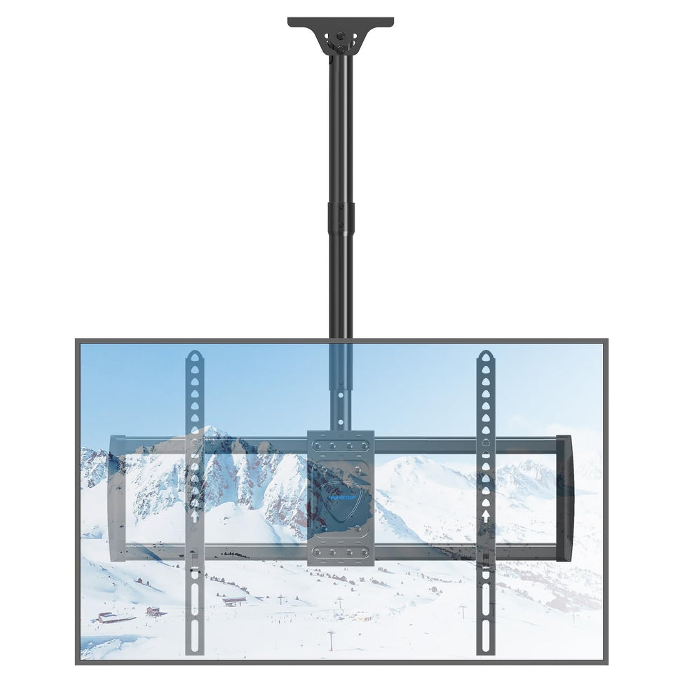Mountup ceiling TV mount for 40-75 inch TVs enables clean, secure ceiling installation.