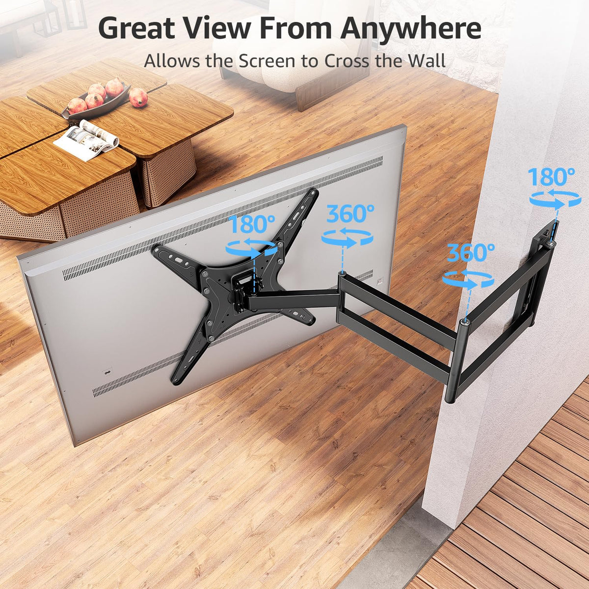 Mountup corner wall mount demonstrates compact profile on wall.