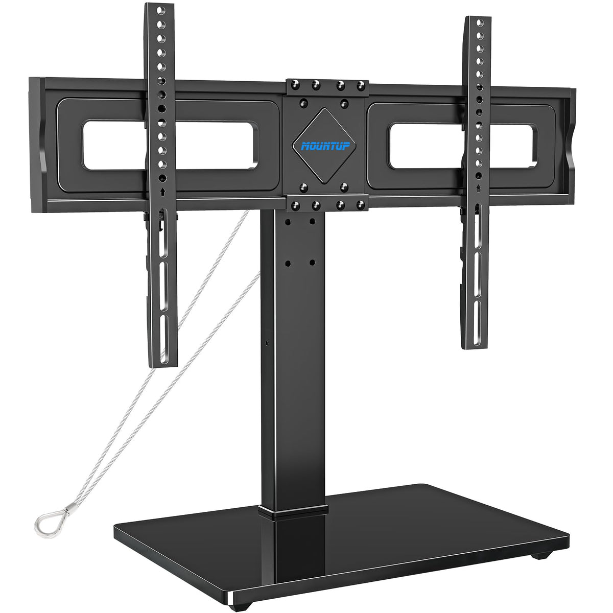 MOUNTUP front view tempered glass base showing stability and sleek design
