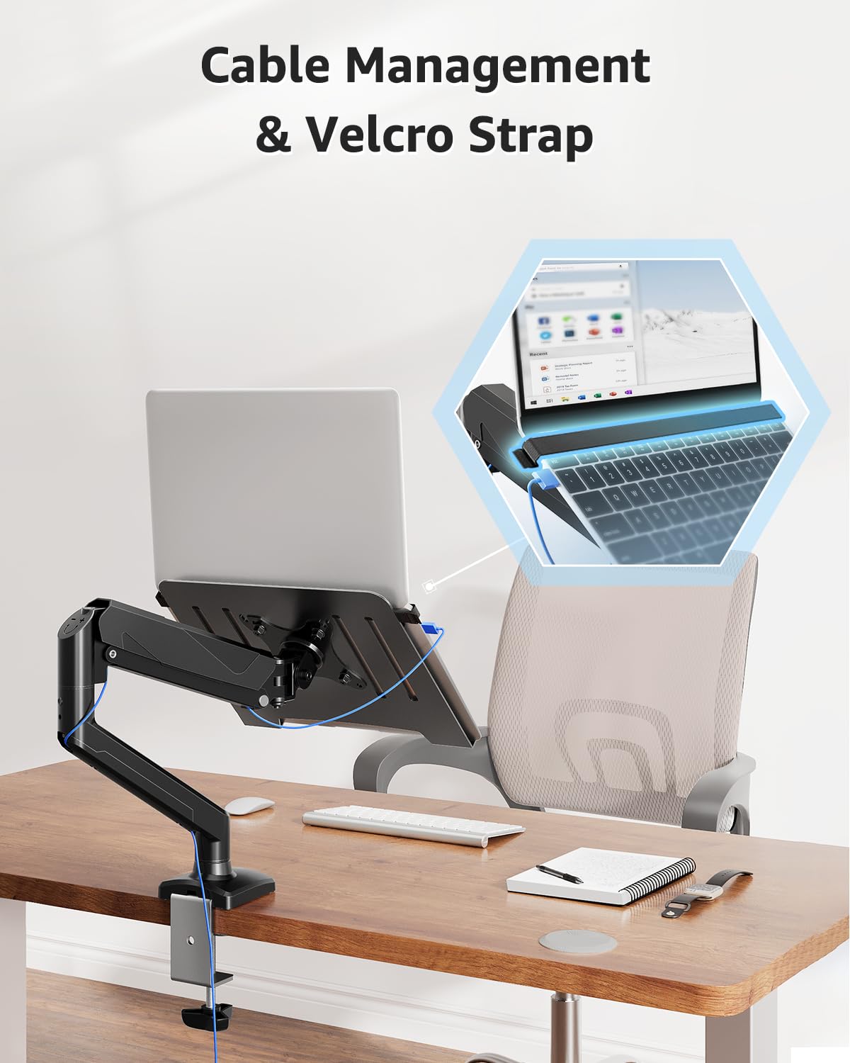 MOUNTUP grommet mounting through thick desk showing secure, low-profile base
