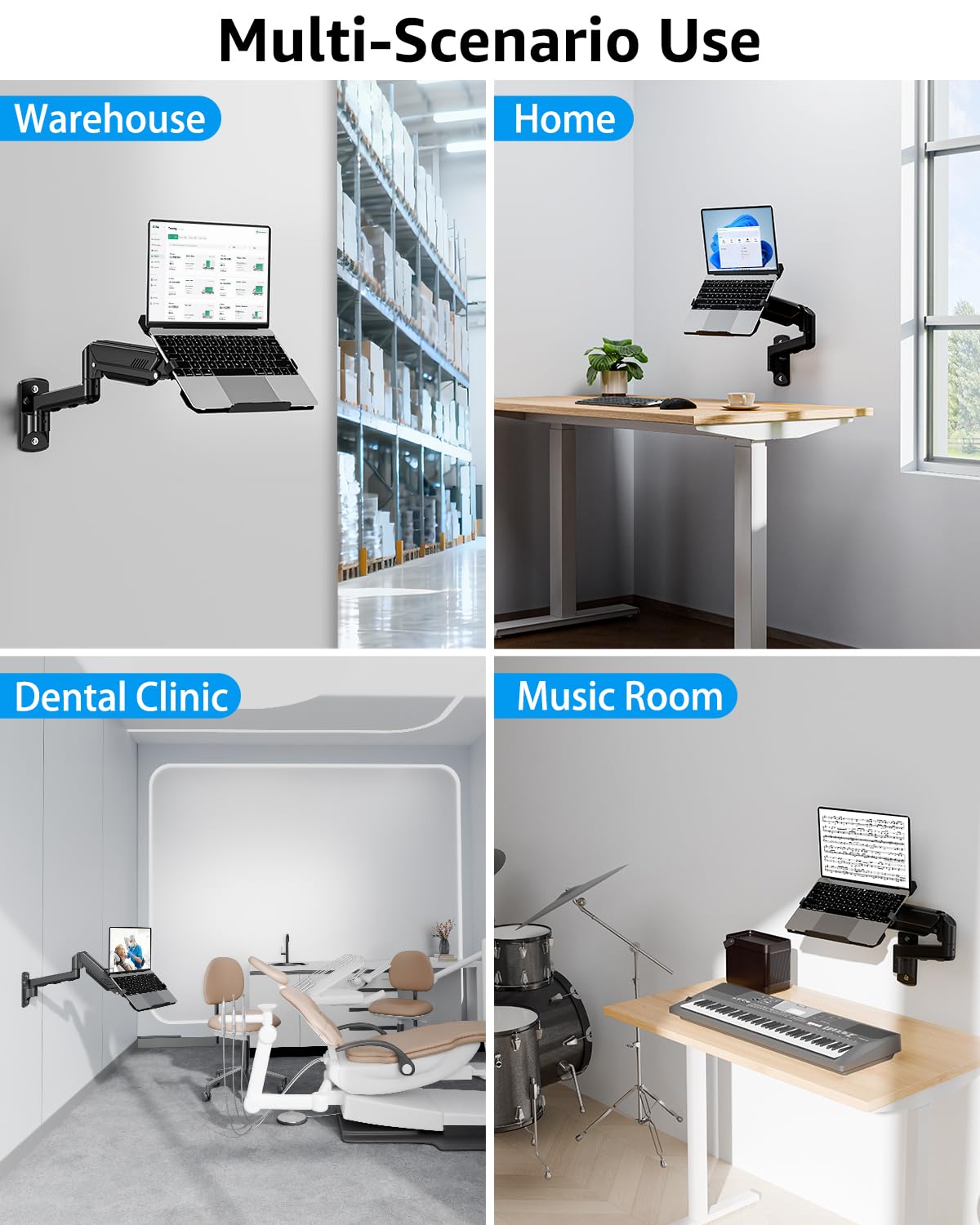 MOUNTUP height adjustment scale beside laptop showing ergonomic alignment
