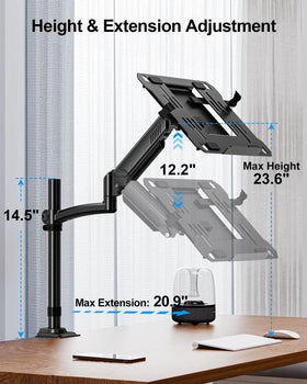 MOUNTUP laptop desk mount extended reach for standing setups.