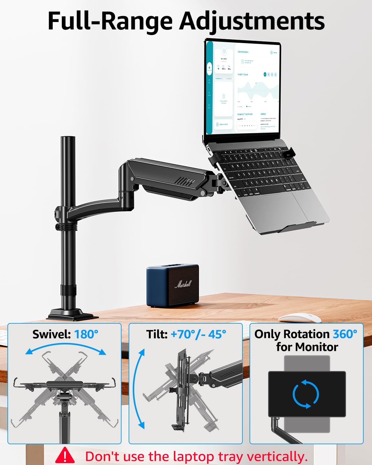 MOUNTUP desk mount height reaches 23.6 inches for flexible layouts.