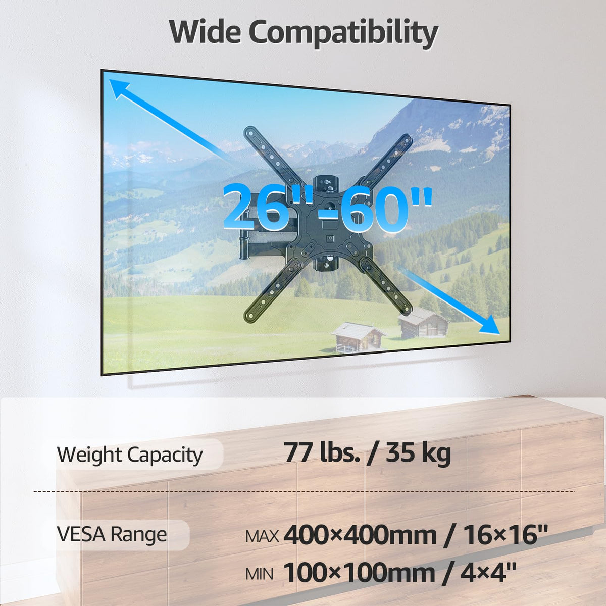 MU0009 extends up to 15.3 inches for flexible placement around furniture