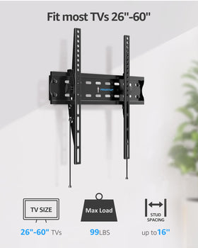 MOUNTUP mount beside a ruler showing scale and fit for TVs up to 99 lbs benefit