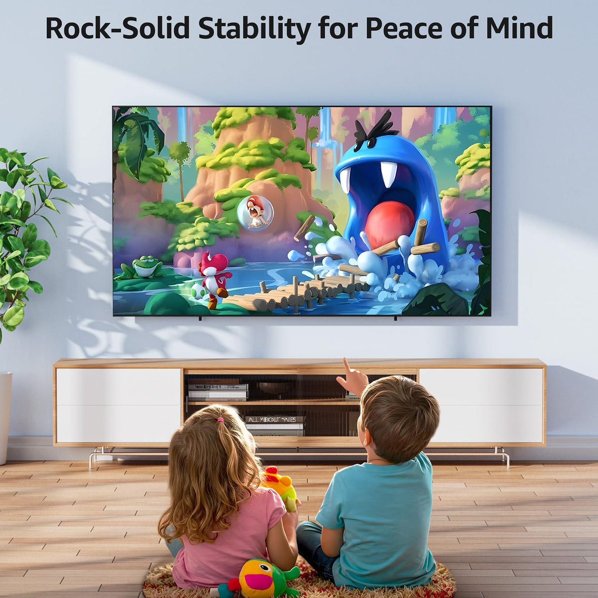 MOUNTUP scale comparison with TV illustrating size compatibility and fit
