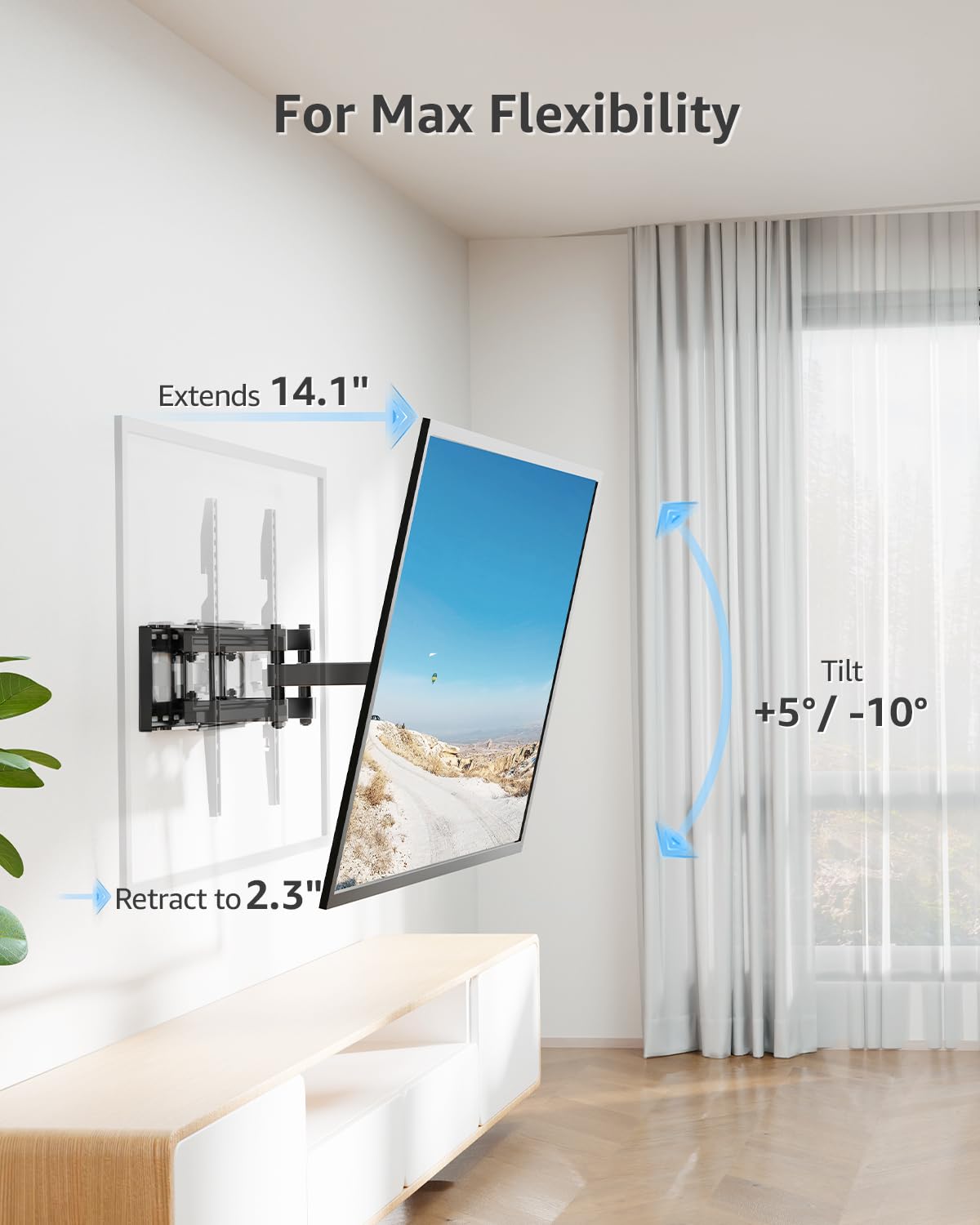 MOUNTUP tilt adjustment detail showing anti-glare angle control benefit