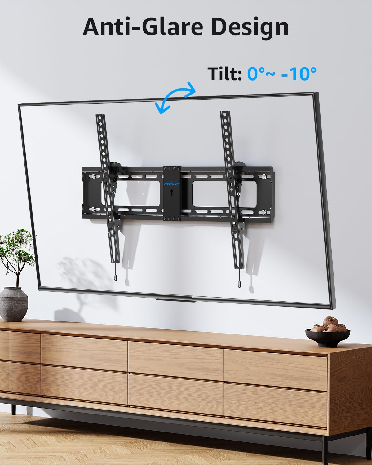 MOUNTUP tilting bracket for 37-82 inch TVs supports versatile viewing angles.