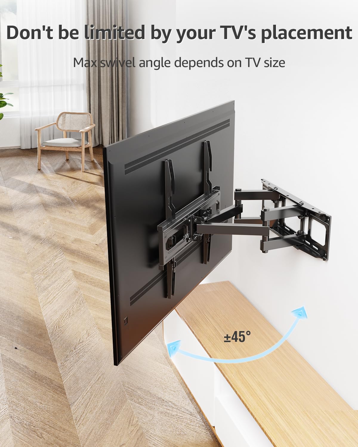 MOUNTUP TV mounted in living room offering improved sightlines and ergonomics