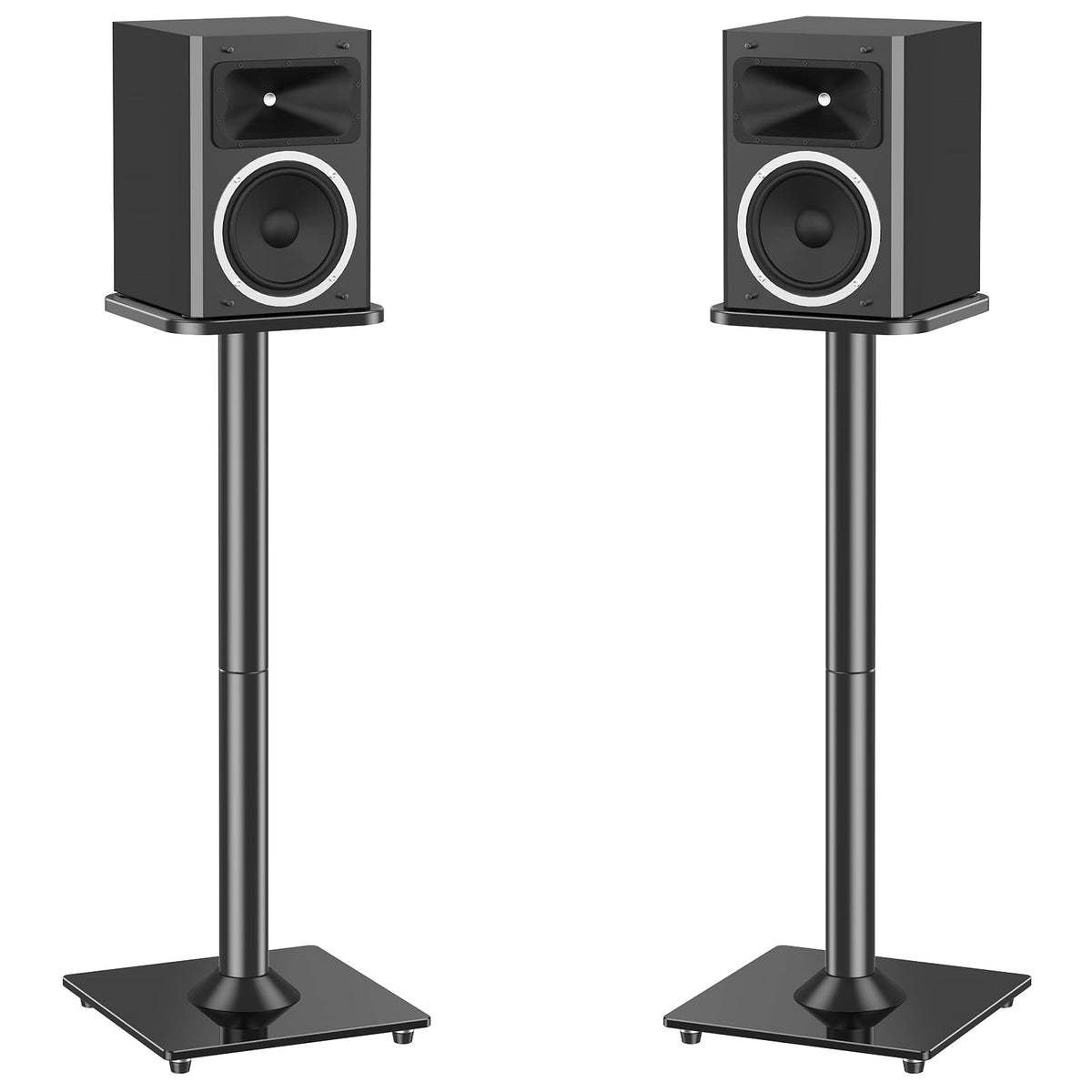 MOUNTUP universal speaker stands ready for assembly to upgrade home theater setup