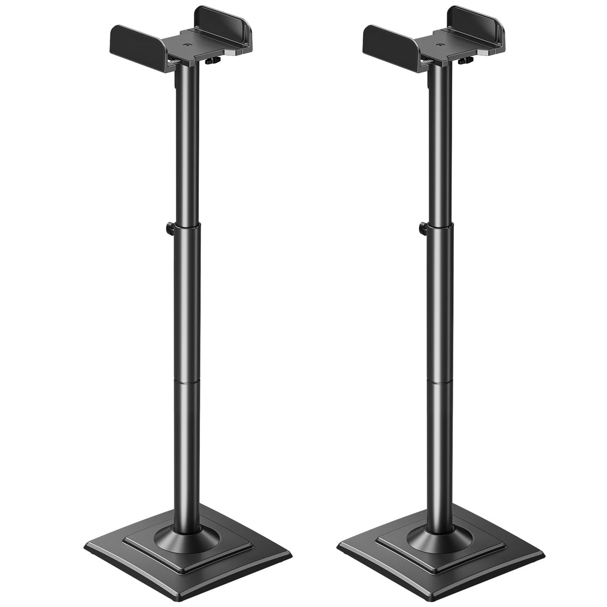 Mountup universal speaker stands pair elevates bookshelf speakers for clearer audio and clutter-free setup.