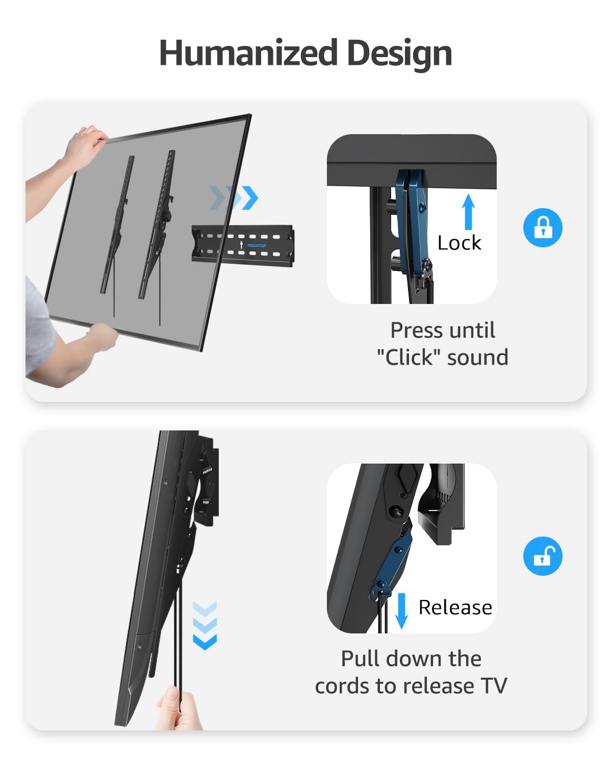 MOUNTUP VESA and hardware details display compatibility with 75x75 to 400x400mm benefit