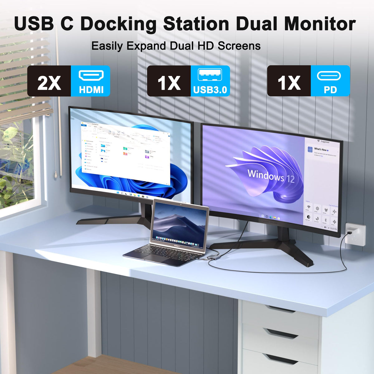 Movcle dual HDMI ports view showing extended display across two screens