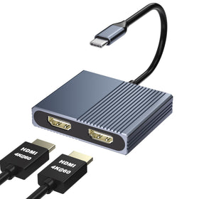 Movcle HDMI splitter enables dual-monitor setup for multitasking.