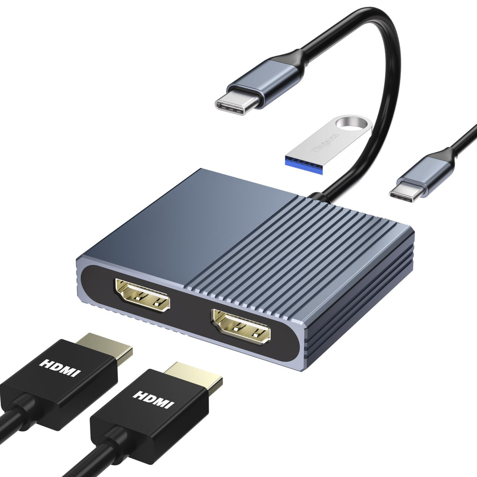 Movcle USB-C dual HDMI adapter setup for a clean multi-monitor workspace