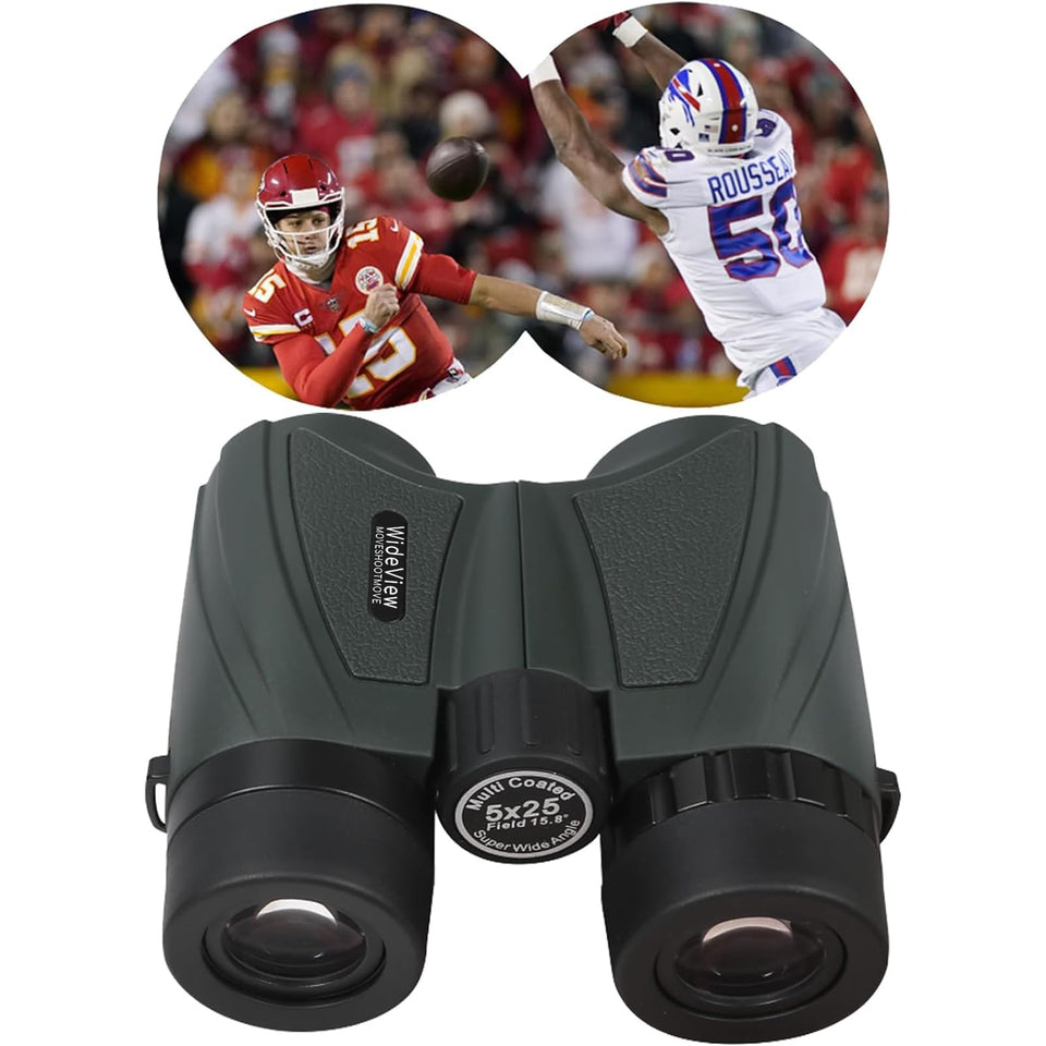 MOVE SHOOT MOVE 5x25 binoculars offer a broad field of view for fast action.