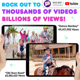 Move2Play Kidz Bop headphones charging cable and long battery life.