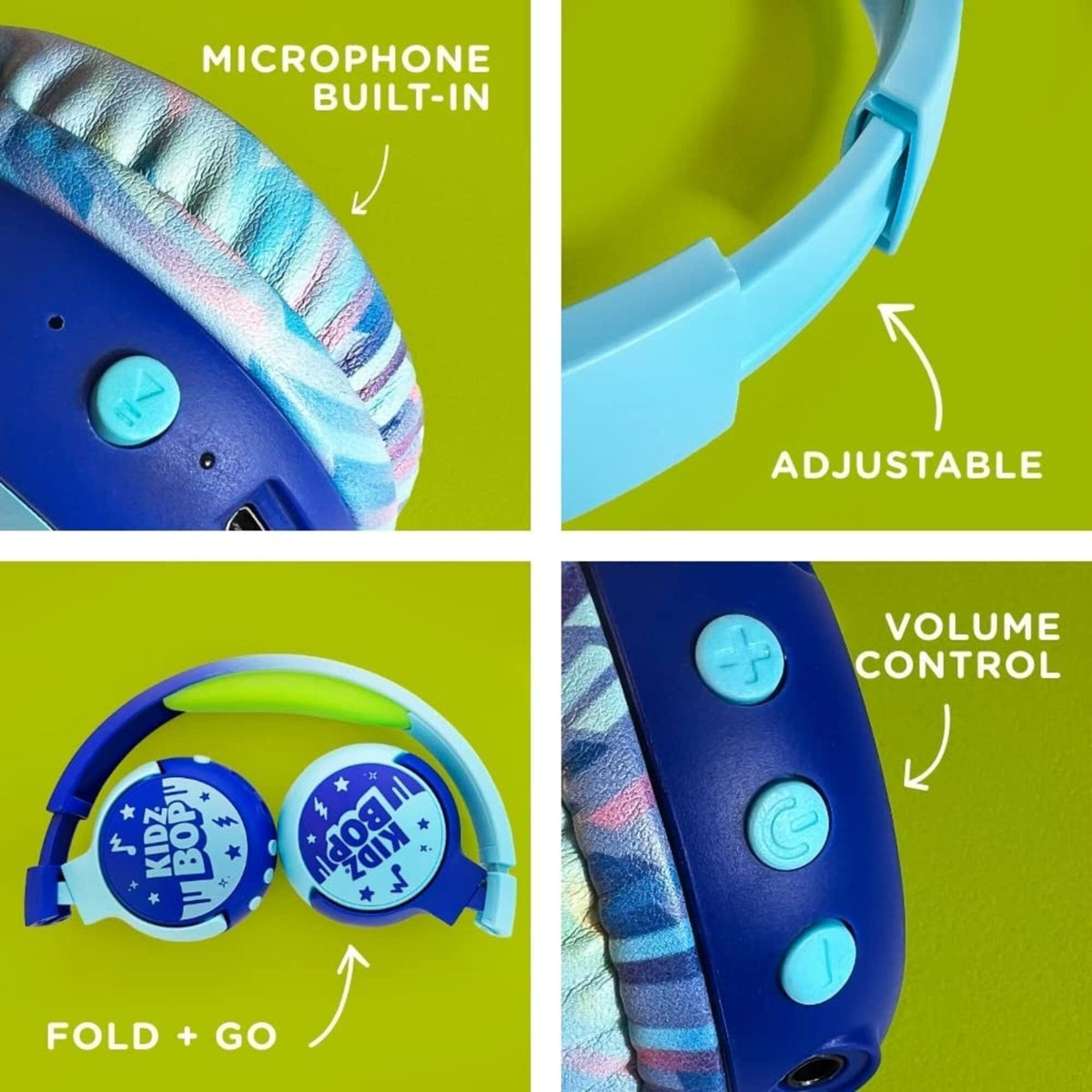 Move2Play Kidz Bop headphones controls and built-in mic for calls.