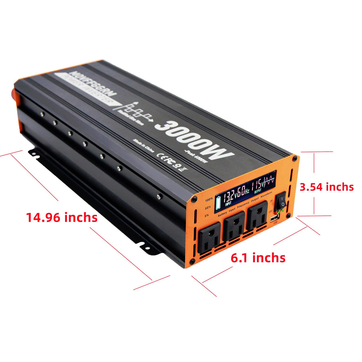 MOVFFGGRM 3000W inverter with 3 AC outlets for multiple devices on the road.