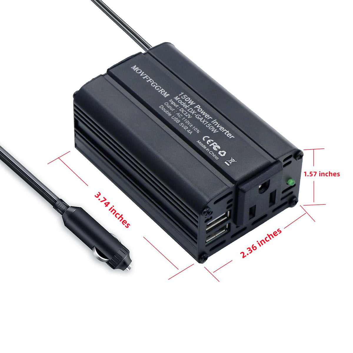MOVFFGGRM plugged into car cigarette lighter powering devices in-vehicle