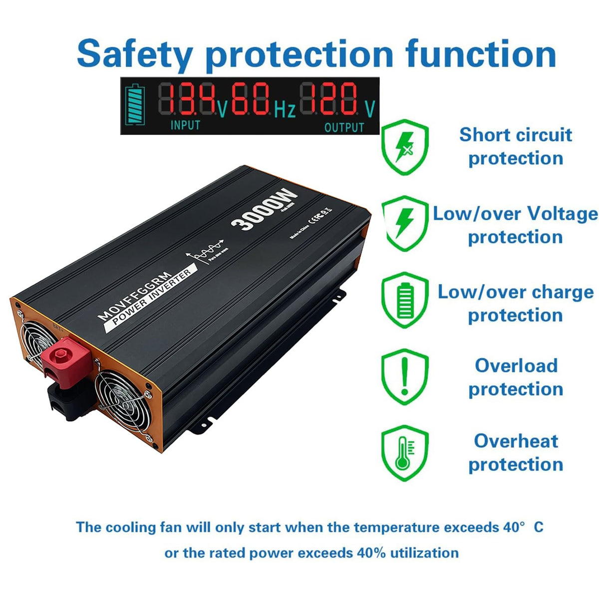 MOVFFGGRM inverter with dual AC sockets enables versatile car, RV, or truck electrical setups.