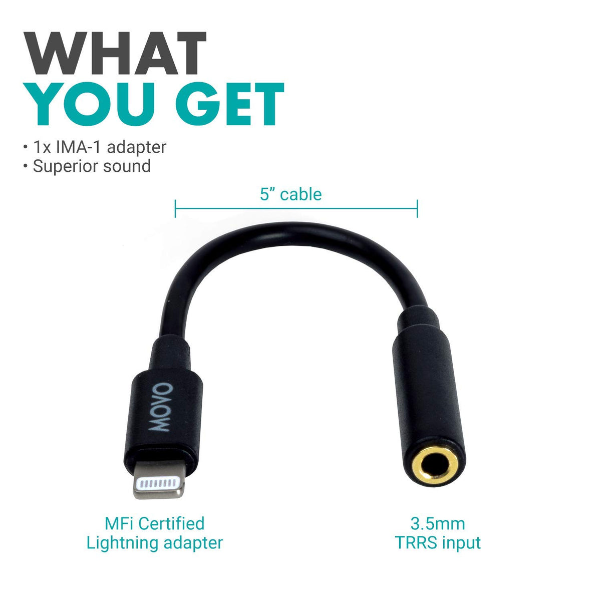 Movo IMA-1 TRRS 4-pole jack for microphone use with iOS devices