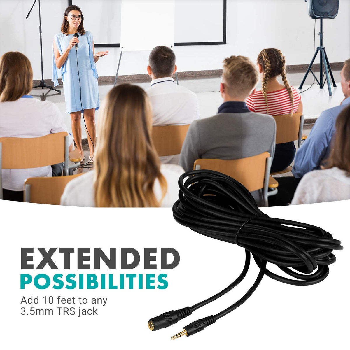 Movo MC20 full 20ft cable laid out highlighting length and shielded jacket for clean audio