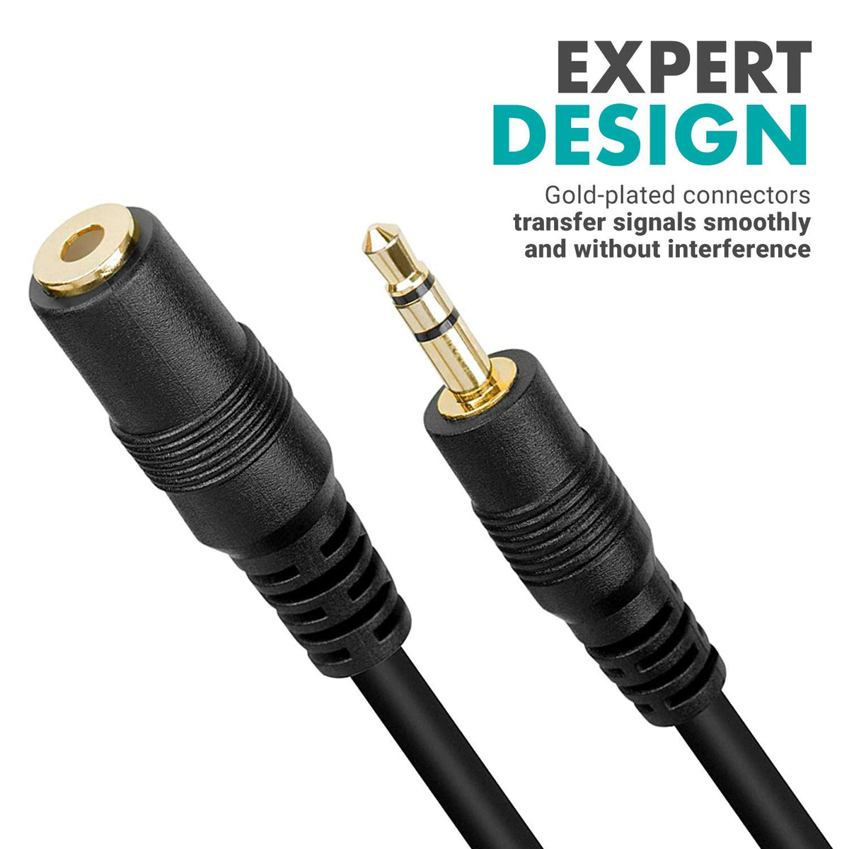 Movo MC20 close-up of 3.5mm TRS male and female connectors showing solid contact and durability