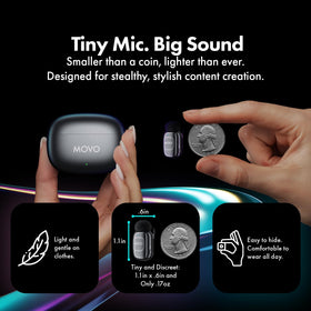 Movo NanoMic on DSLR setup enabling portable wireless audio