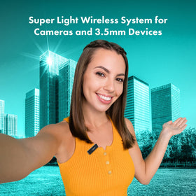 Movo transmitter connected via 3.5mm input for versatile devices