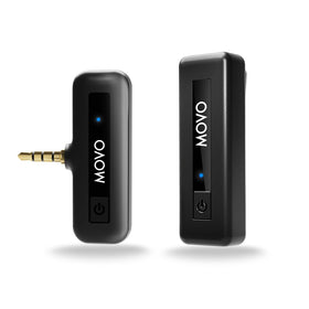 Movo Wireless Mini Mic clipped on DSLR for clear on-camera audio