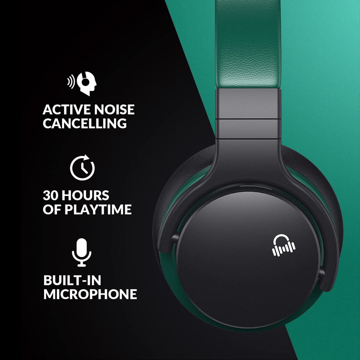 MOVSSOU E7 ANC headphones side view; comfortable cushions for long wear