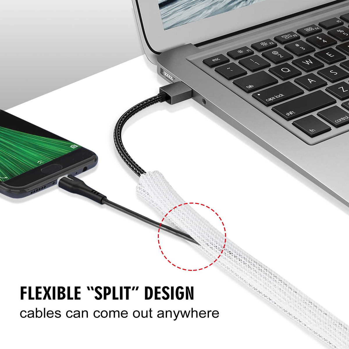 Moxita cable management sleeve ideal for TV and computer cables.