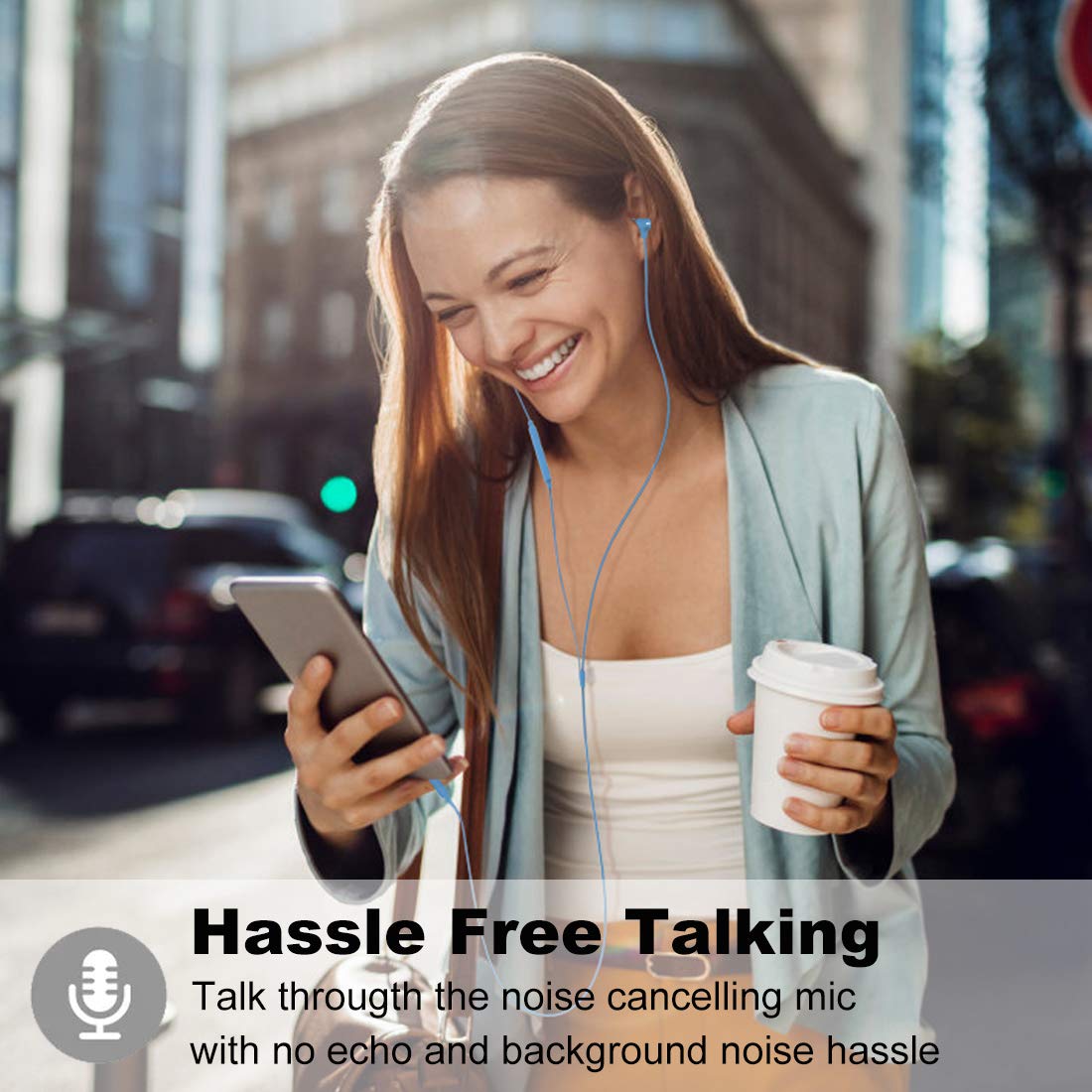 MOXKING inline remote with three buttons and mic visible, enabling hands-free control