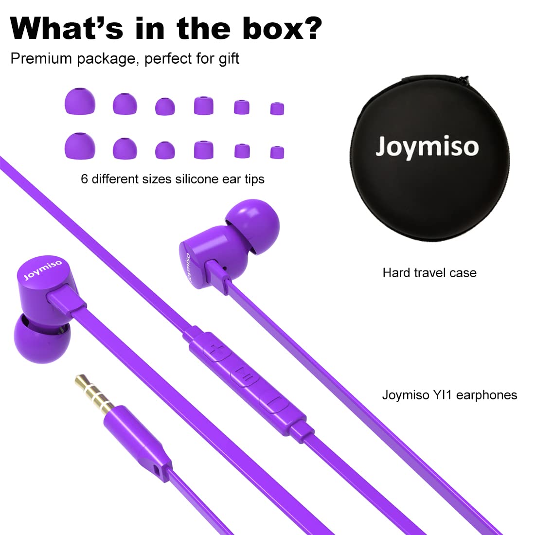 Purple MOXKING Joymiso earbuds add a stylish touch.