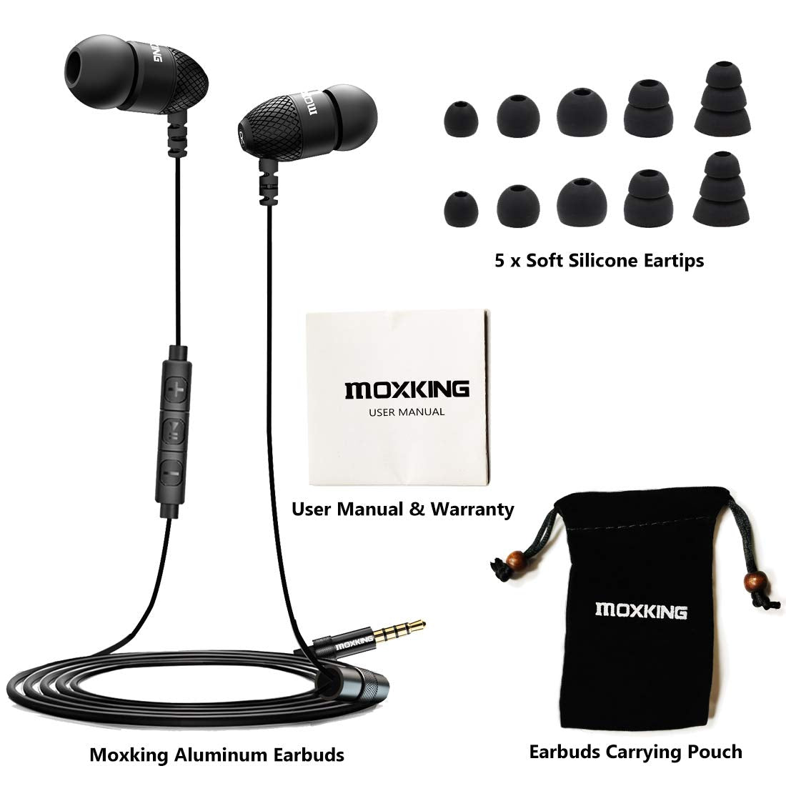 MOXKING M2 carrying pouch with earbuds in a travel scene for organized portability