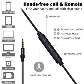 MOXKING M2 earbuds beside smartphone showing size and compatibility with devices