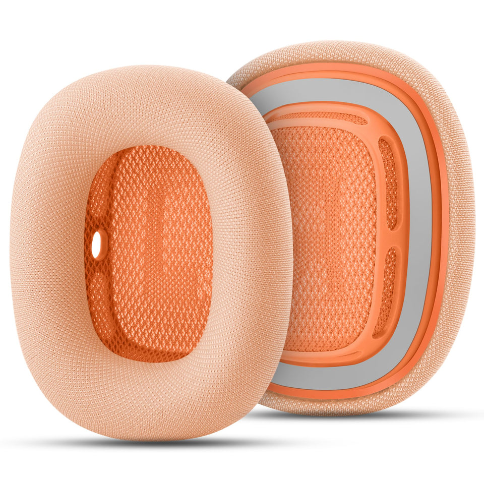 Moxuanze AirPods Max cushions with orange magnetic fit for secure, quick snap-on