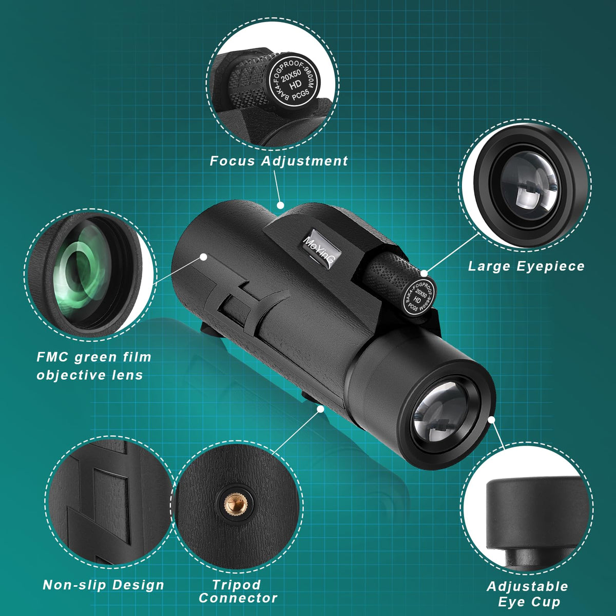MoYinG 20x50 monocular with FMC lens for vivid color and clarity