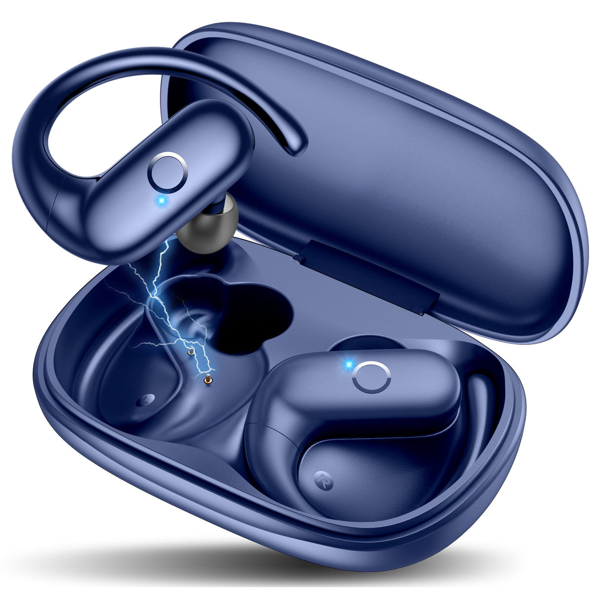 MOZOTER blue wireless earbuds for immersive audio on the go.