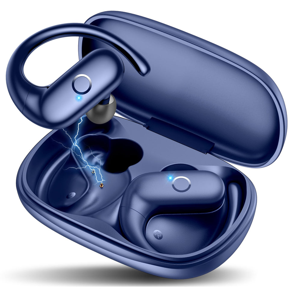 MOZOTER blue wireless earbuds for immersive audio on the go.