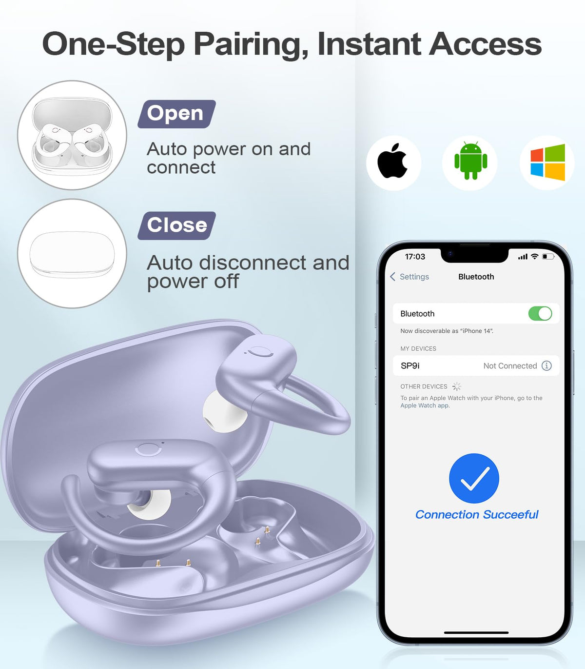 MOZOTER total 60-hour playtime supports long listening sessions with case boost