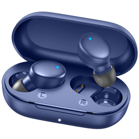 Mozoter S8 Mini earbuds with blue charging case for all-day listening on the go.
