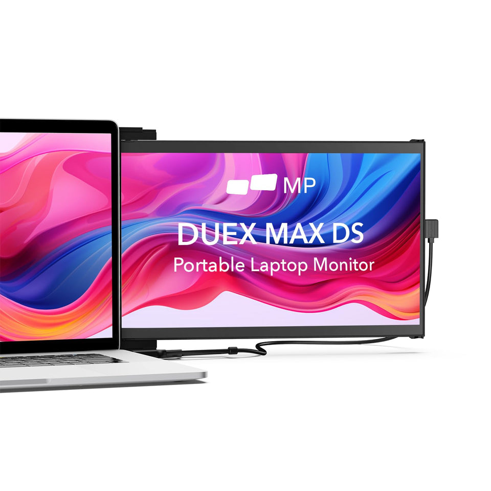 MP Duex Max DS 14.1 front view showing portable dual-monitor setup for on-the-go productivity
