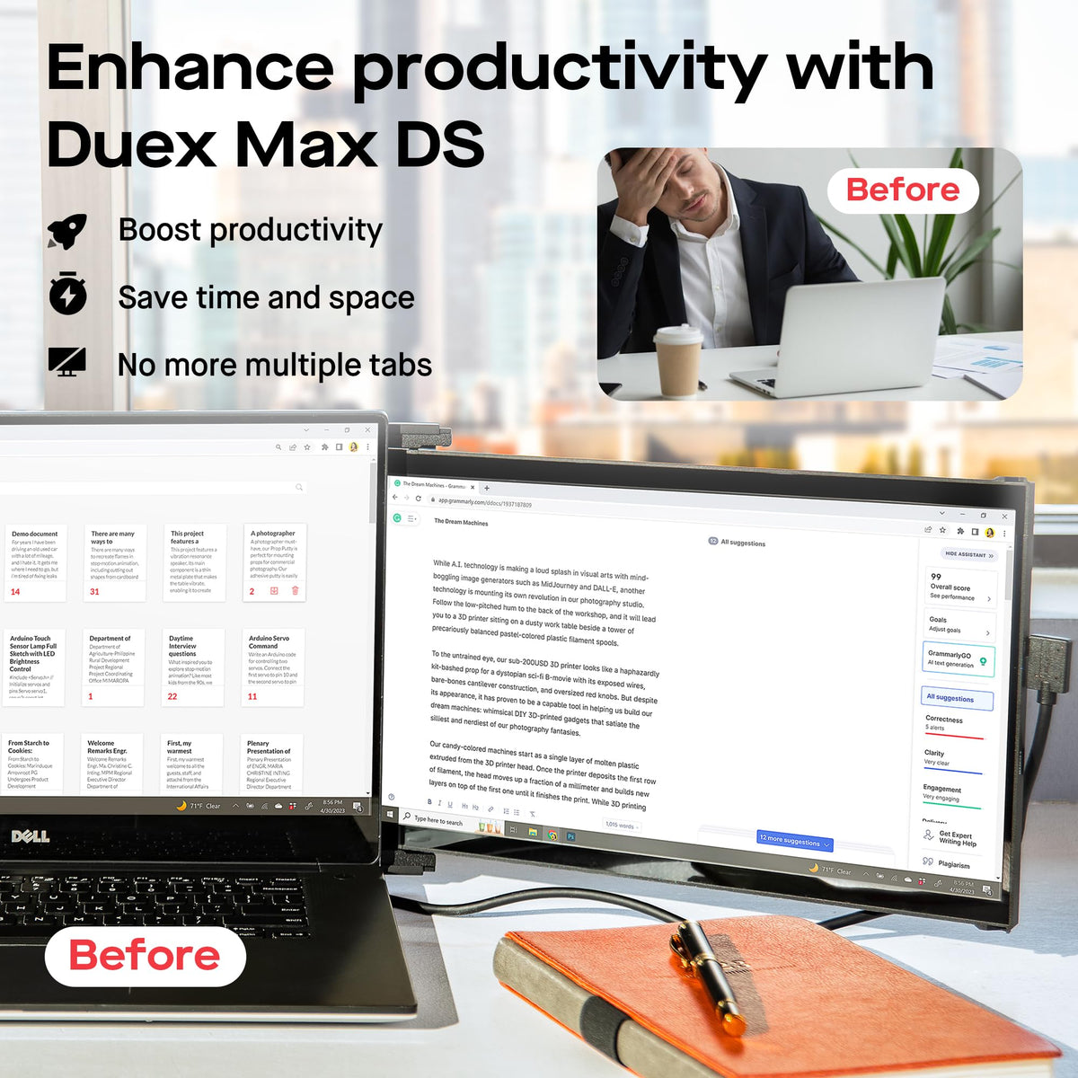Magnetic sliding extension enables quick dual-screen expansion