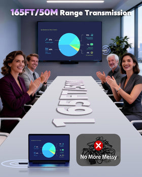 MpioLife 165ft range graphic illustrates strong signal in open spaces