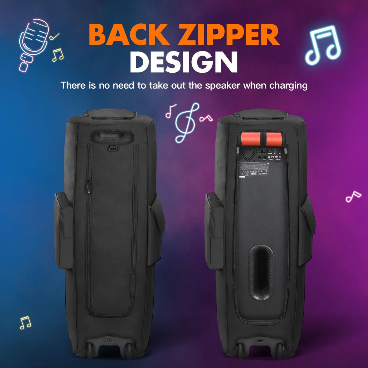 MRINCA accessory pocket with cords and mic demonstrating organized storage benefit