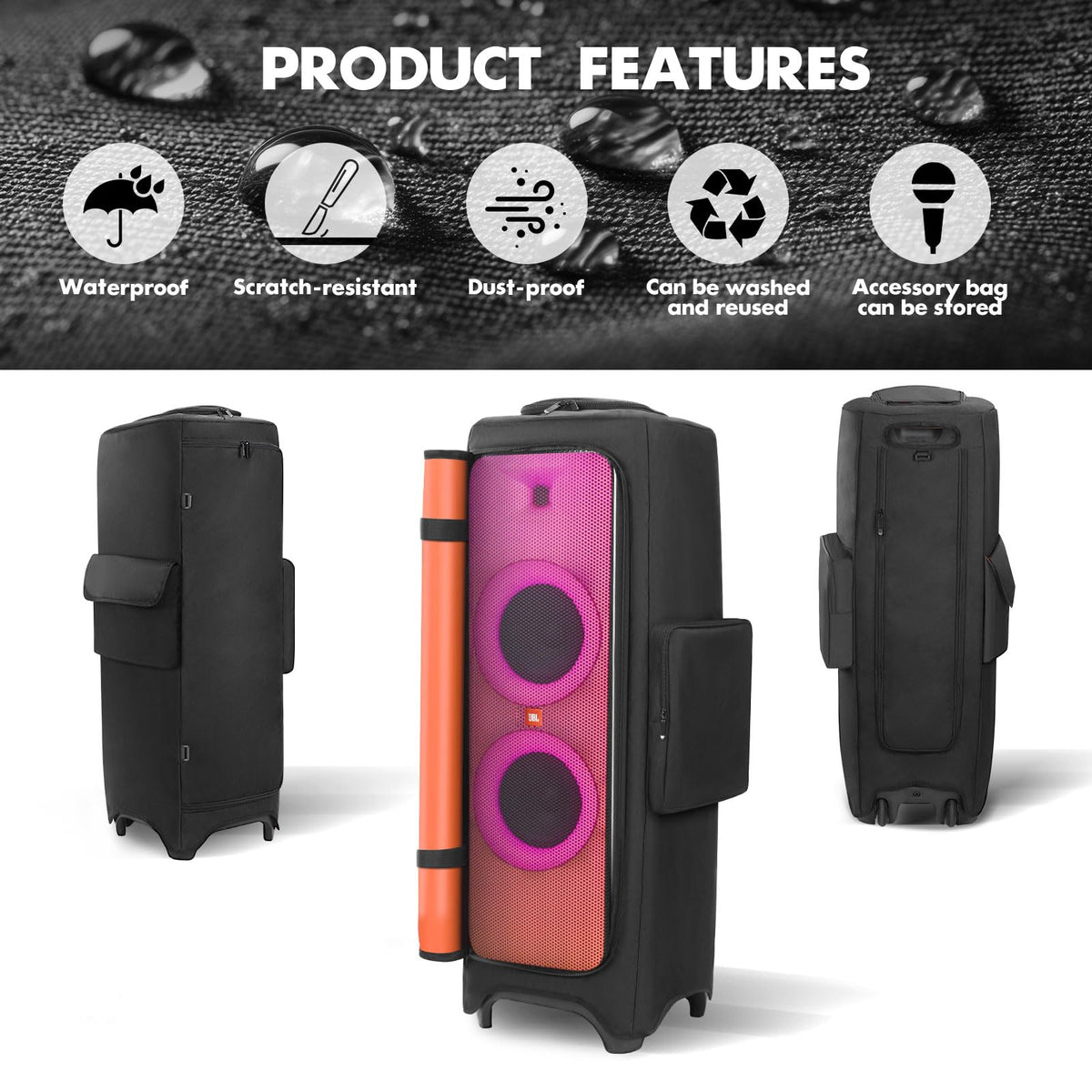 MRINCA cover on speaker with person for scale and easy transport benefit