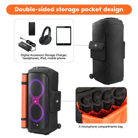 MRINCA interior pocket holding microphones, cables, and charger for organization