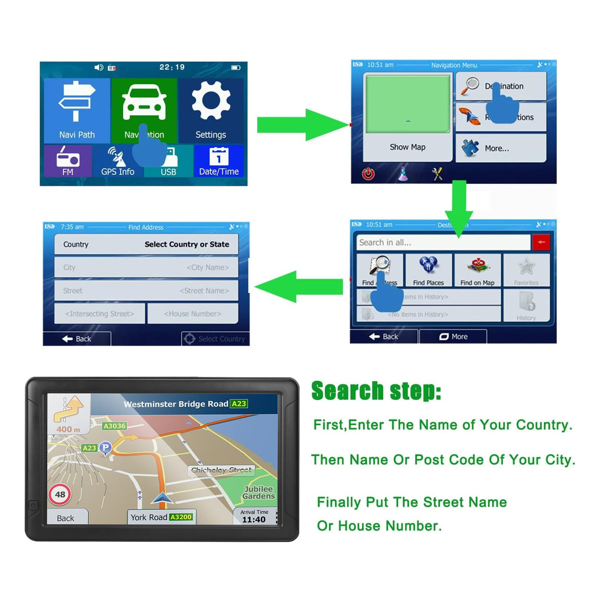 MRSXWPY close-up of the 9-inch screen showing map detail and touch